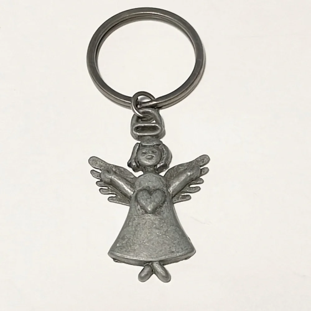 Vintage silver angel heart keychain